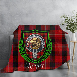 McIver Scottish Clan Tartan Crest Fleece Blanket