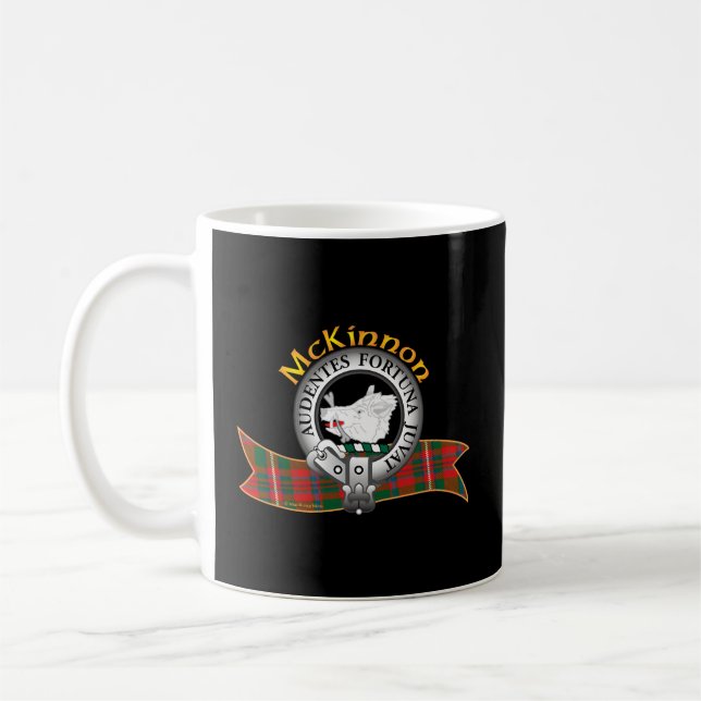 Mckinnon Clan Tan Crest Motto Coffee Mug (Left)