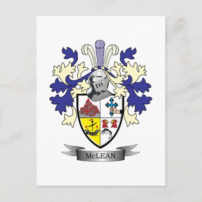 McLean Family Crest Coat of Arms    TITLE Postcard (Front)