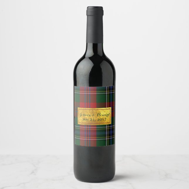 McLean Tartan Plaid Wedding Wine Label (Front)