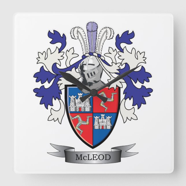 McLeod Family Crest Coat of Arms Square Wall Clock (Front)