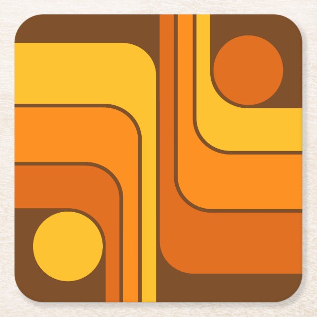 MCM 1970s Retro Style Geometric Design Square Paper Coaster (Front)