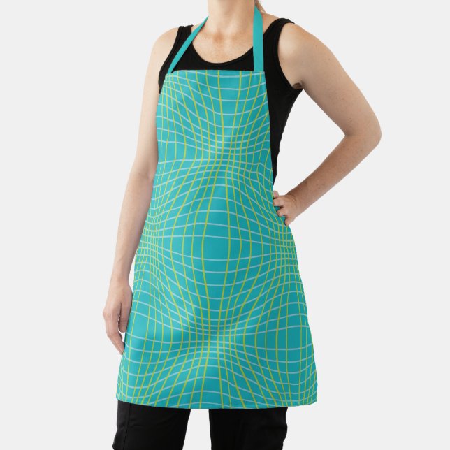 MCM Aqua Blue Mid-Century Modern Circle Pattern Apron (Insitu)