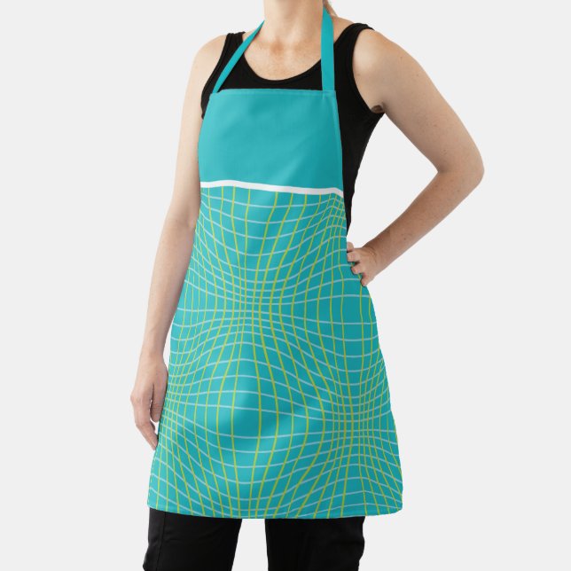 MCM Aqua Blue Mid-Century Modern Circle Pattern Apron (Insitu)