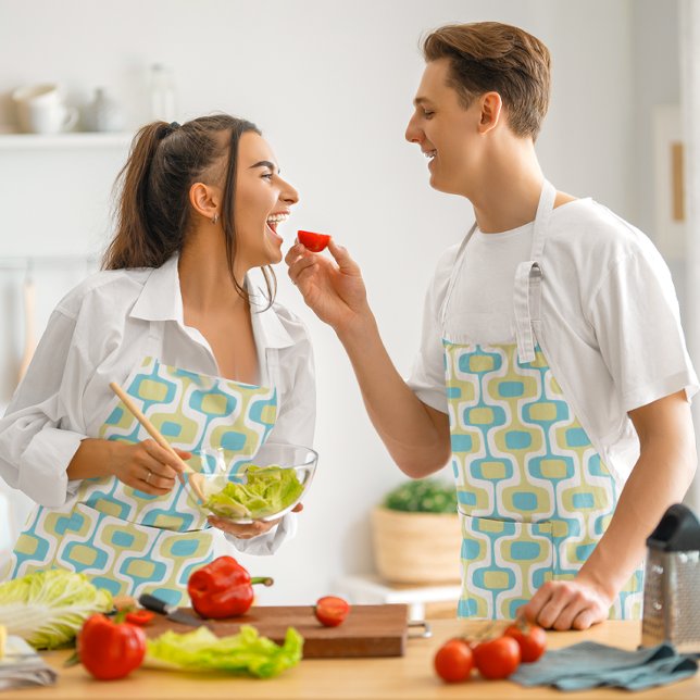 MCM Aqua Blue Trendy Mid-Century Modern Pattern Apron (Creator Uploaded)