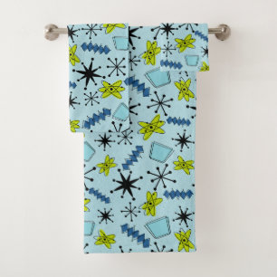 MCM Atomic Blues and Green Bath Towel Set