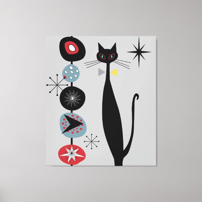 MCM Atomic Era Mid Century Modern Retro Cool Cat Canvas Print (Front)