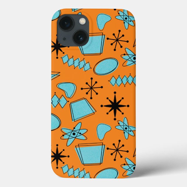 MCM Atomic Shapes Turquoise on Orange Case-Mate iPhone Case (Back)