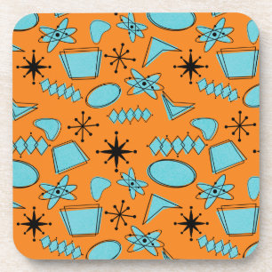 MCM Atomic Shapes Turquoise on Orange Coaster