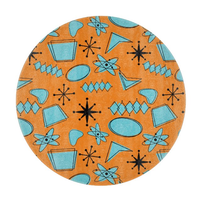MCM Atomic Shapes Turquoise on Orange Cutting Board (Front)