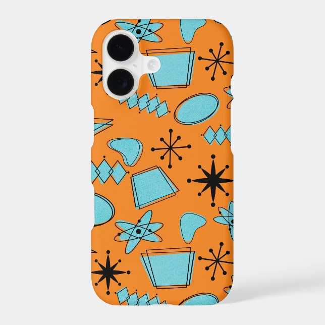 MCM Atomic Shapes Turquoise on Orange iPhone Case (Back)