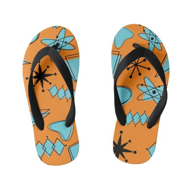 MCM Atomic Shapes Turquoise on Orange Kid's Jandals (Footbed)