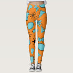 MCM Atomic Shapes Turquoise on Orange Leggings<br><div class="desc">Hand drawn mid century modern shapes and icons digitised to design seamless patterns</div>