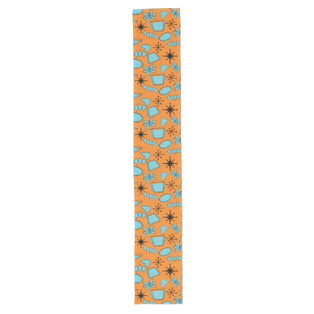 MCM Atomic Shapes Turquoise on Orange Long Table Runner (Front)