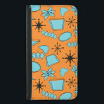 MCM Atomic Shapes Turquoise on Orange Samsung Galaxy S5 Wallet Case<br><div class="desc">Hand drawn mid century modern shapes and icons digitised to design seamless patterns</div>
