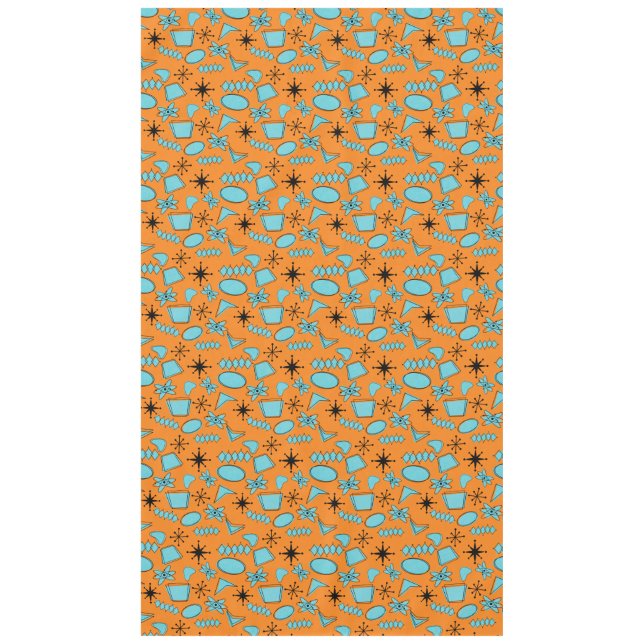 MCM Atomic Shapes Turquoise on Orange Tablecloth (Front)