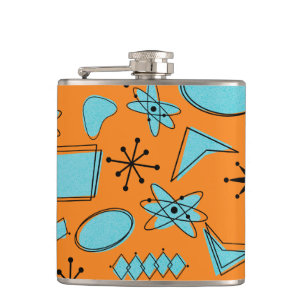 MCM Atomic Turquoise On Orange Vinyl Wrapped Flask