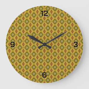 MCM Brown Gold Green Diamond Pattern Large Clock