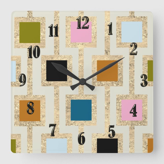 MCM Design Gold All Colours Changeable Square Wall Clock (Front)