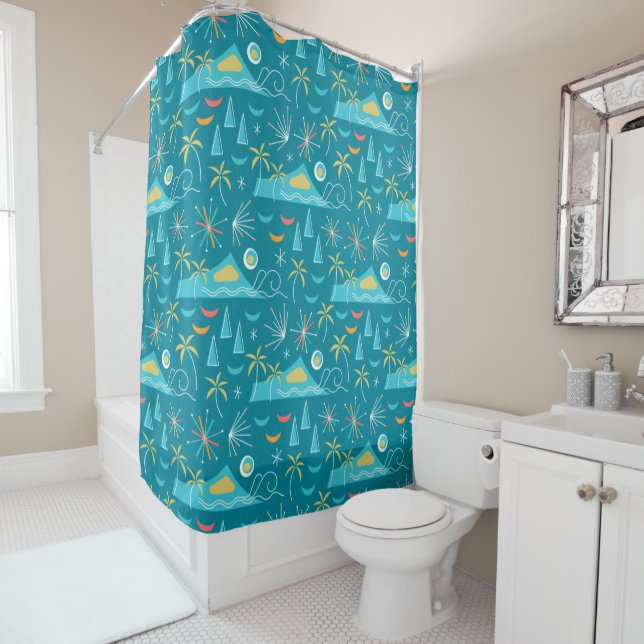 MCM Diamond Head Fireworks Party Shower Curtain (In Situ)
