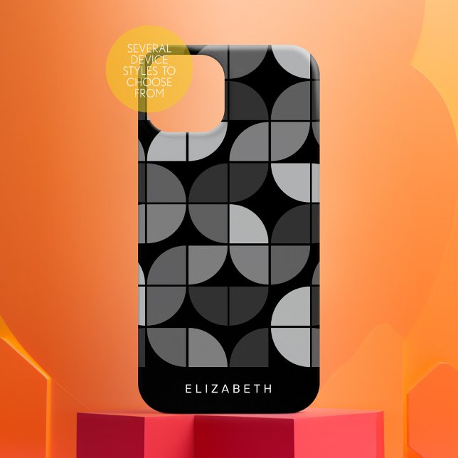 MCM Geometric Mod Circles Pattern - black and grey Case-Mate iPhone Case (Personalized Phone Case with Custom Text)