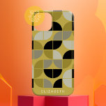 MCM Geometric Mod Circles Pattern - gold black iPhone 16 Case<br><div class="desc">A mid century modern pattern with quarter circles in a funky, retro pattern. The minimal design includes gold, grey, taupe and black. You can add your name on the bottom in a simple, sans serif font. For advanced users, you can change any colour to match what you would like to...</div>