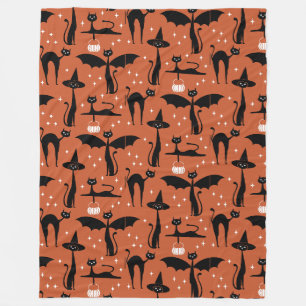 MCM Halloween Fancy Dress Minimalist Cats Orange Fleece Blanket