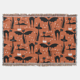 MCM Halloween Fancy Dress Minimalist Cats Orange Throw Blanket
