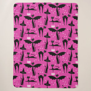 MCM Halloween Fancy Dress Minimalist Cats Pink Sherpa Blanket