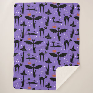 MCM Halloween Fancy Dress Minimalist Cats Purple Sherpa Blanket