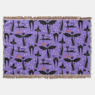 MCM Halloween Fancy Dress Minimalist Cats Purple Throw Blanket
