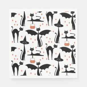 MCM Halloween Fancy Dress Minimalist Cats White Napkin