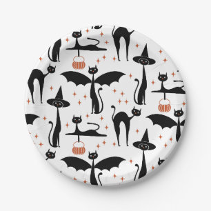 MCM Halloween Fancy Dress Minimalist Cats White Paper Plate