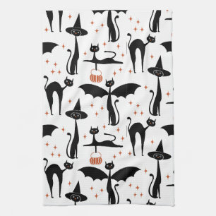 MCM Halloween Fancy Dress Minimalist Cats White Tea Towel