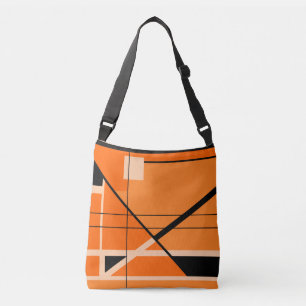 MCM Inspired Black Beige on Orange Geometric  Crossbody Bag
