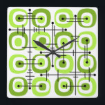 MCM Midcentury Abstract Pattern Chartreuse Square Wall Clock<br><div class="desc">A vintage kitsch style pattern with a retro abstract art aesthetic. Rounded squares and thin lines. A great gift idea for anyone who loves old 20th century art.</div>