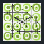 MCM Midcentury Abstract Pattern Chartreuse Square Wall Clock<br><div class="desc">A vintage kitsch style pattern with a retro abstract art aesthetic. Rounded squares and thin lines. A great gift idea for anyone who loves old 20th century art.</div>