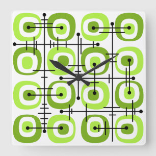 MCM Midcentury Abstract Pattern Chartreuse Square Wall Clock