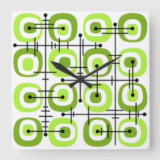 MCM Midcentury Abstract Pattern Chartreuse Square Wall Clock
