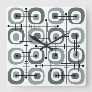 MCM Midcentury Abstract Pattern Grey Square Wall Clock