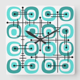 MCM Midcentury Abstract Pattern Turquoise Square Wall Clock