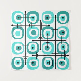 MCM Midcentury Abstract Pattern Turquoise Tapestry