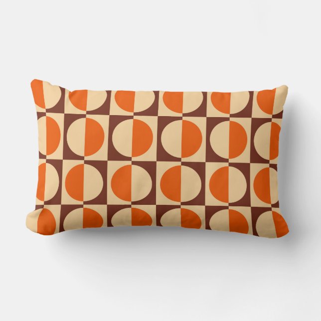 MCM Retro Geometric Half Square and Circle Pattern Lumbar Cushion (Front)