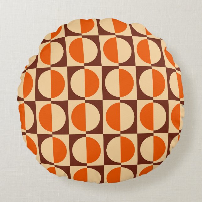 MCM Retro Geometric Half Square and Circle Pattern Round Cushion (Front)