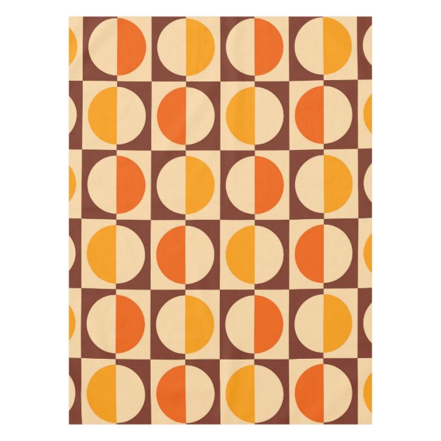 MCM Retro Geometric Half Square and Circle Pattern Tablecloth (Front)