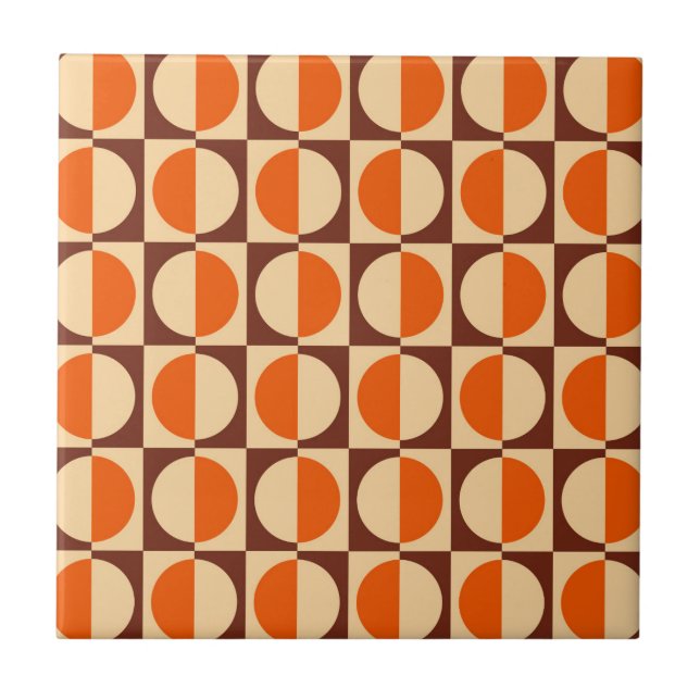 MCM Retro Geometric Half Square and Circle Pattern Tile (Front)