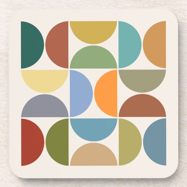 MCM Semicircle Colour on Cream Square Coaster (Front)
