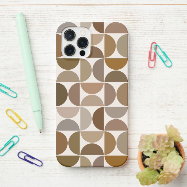 MCM Semicircles Browns+Cream Big Pattern iPhone Case (On Desk)