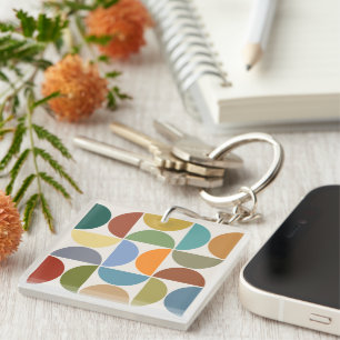 MCM Semicircles Color on Cream Square Key Ring