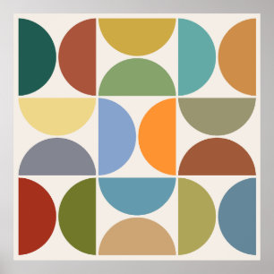 MCM Semicircles Colour on Cream Square Poster